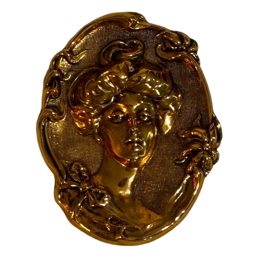 Vintage Gold Cameo Brooch Art Nouveau Gibson Girl gold tone